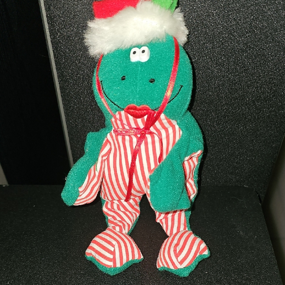 Festive Green Plush Toy with Red Stripes